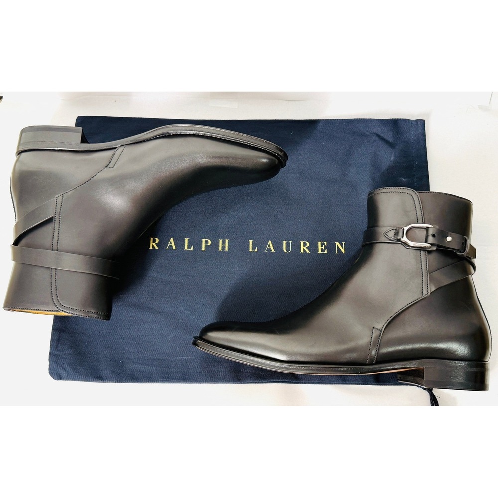 Ralph Lauren Purple Label Halton Black Burnished Calf Leather Ankle Boot EU 39.5